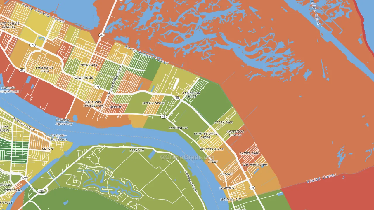 Meraux, LA Map of Burglary Rates