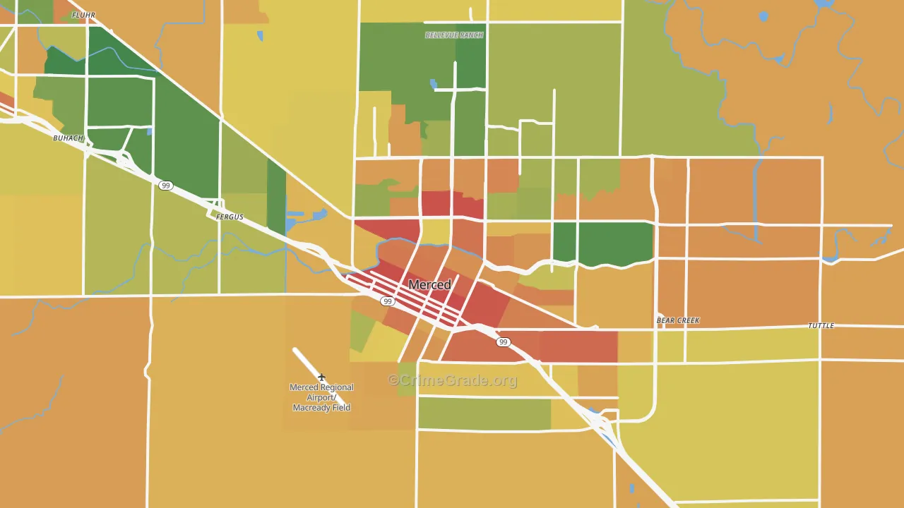 Merced, CA Map of Burglary Rates