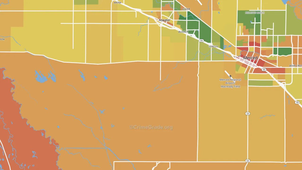 Merced County, CA Map of Burglary Rates