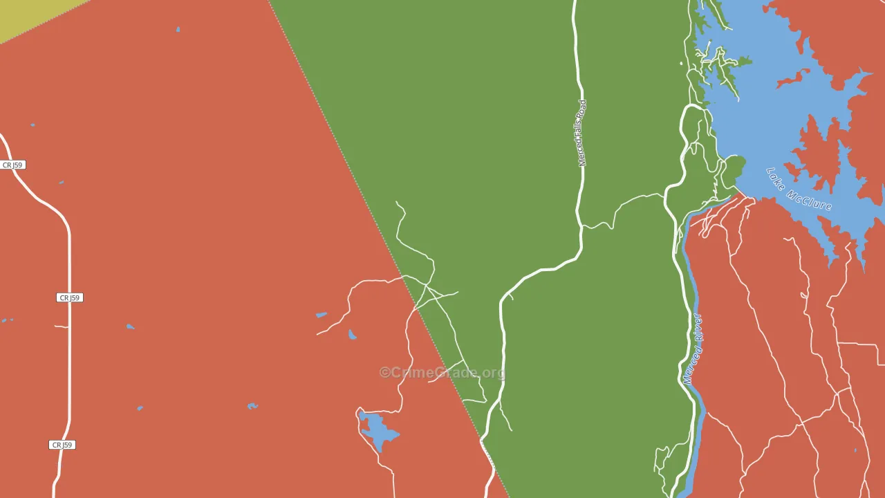 Merced Falls, CA Map of Burglary Rates