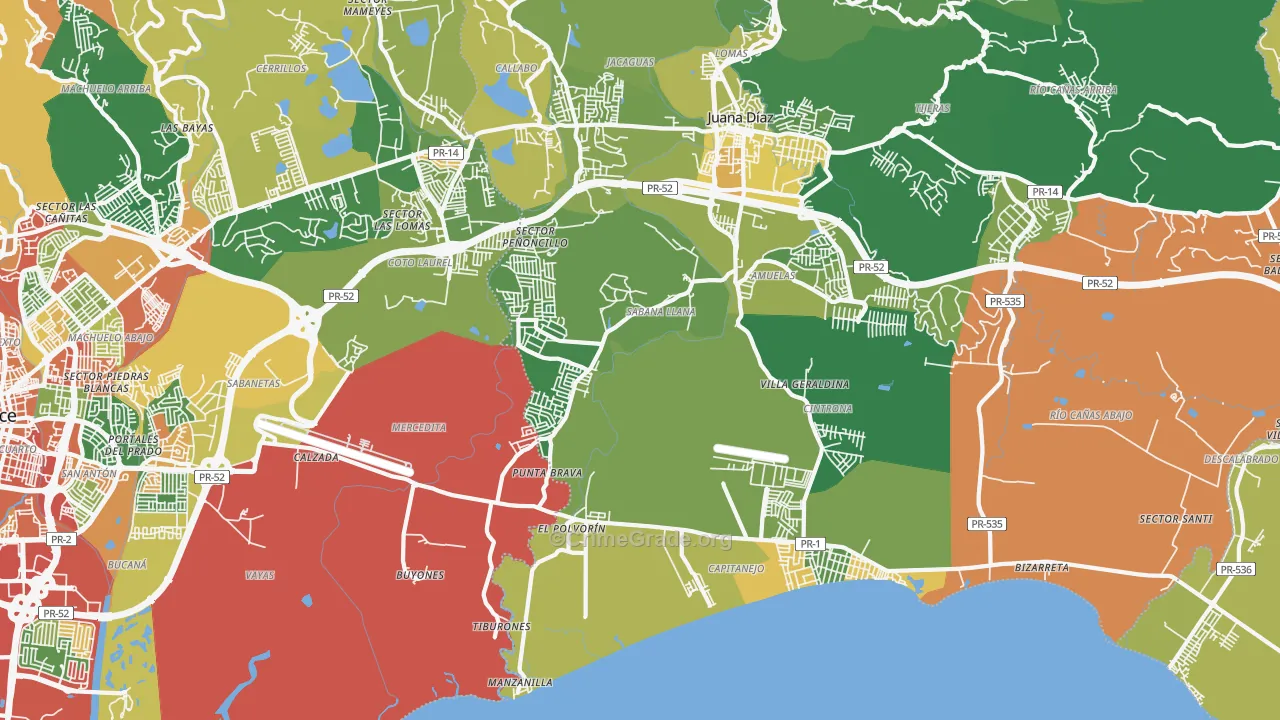 Mercedita, PR Map of Burglary Rates