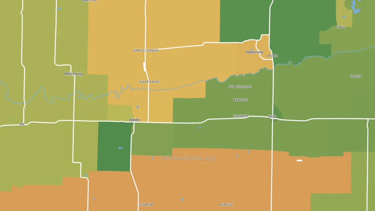 Mercer County, IL Map of Burglary Rates