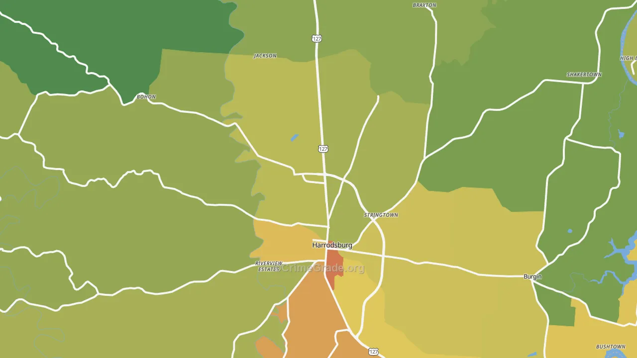 Mercer County, KY Map of Burglary Rates