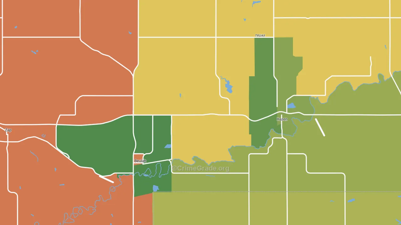 Mercer County, ND Map of Burglary Rates