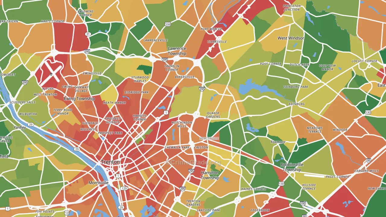 Mercer County, NJ Map of Burglary Rates