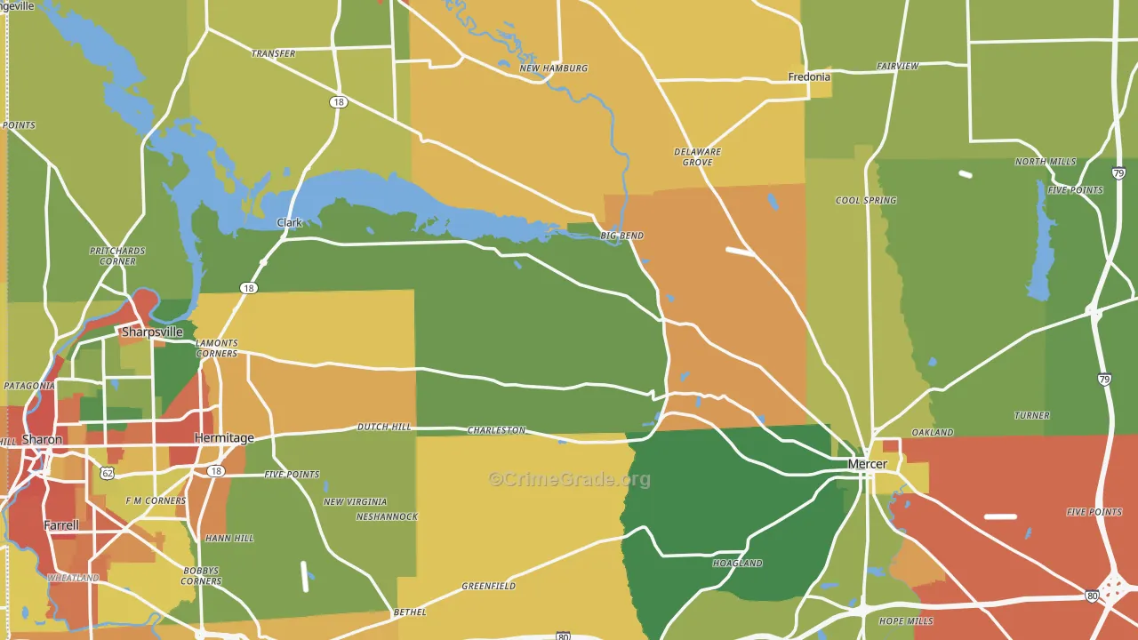 Mercer County, PA Map of Burglary Rates
