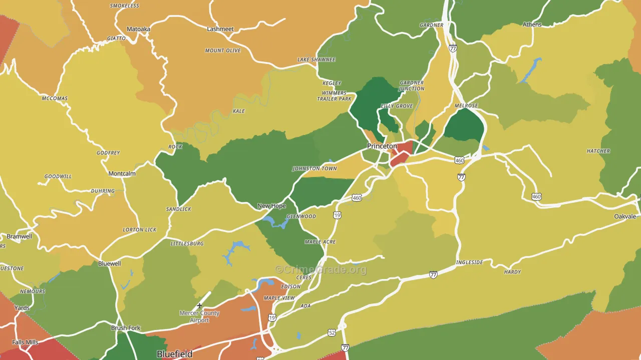 Mercer County, WV Map of Burglary Rates