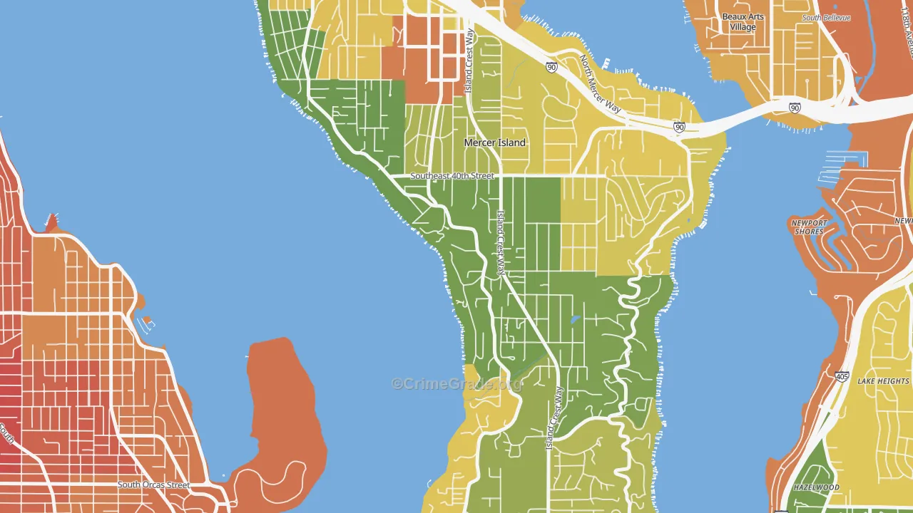 Mercer Heights, Mercer Island, WA Map of Burglary Rates