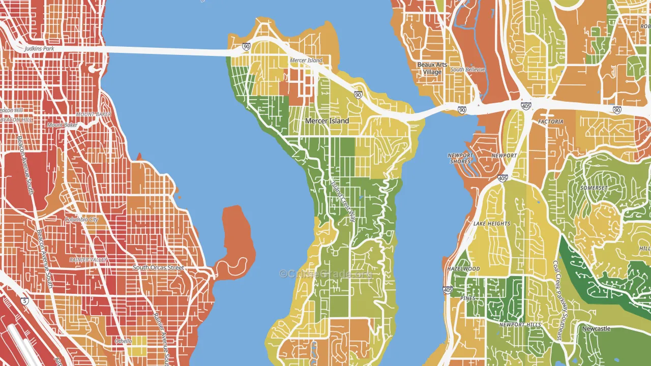 Mercer Island, WA Map of Burglary Rates