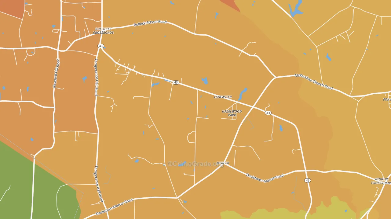 Mercer, NC Map of Burglary Rates