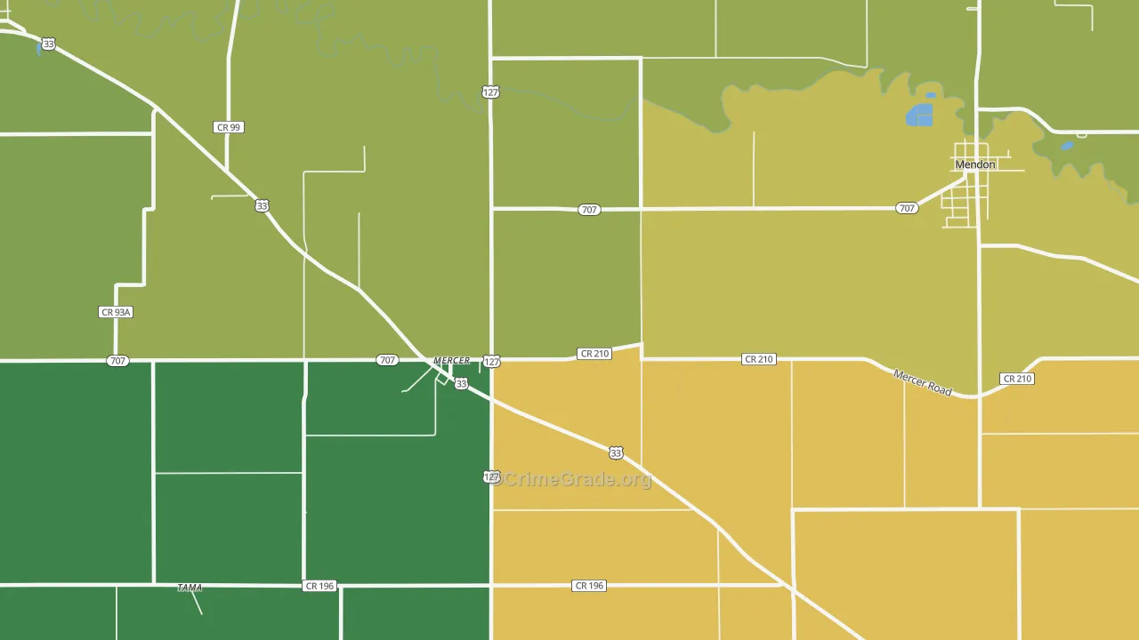 Mercer, OH Map of Burglary Rates