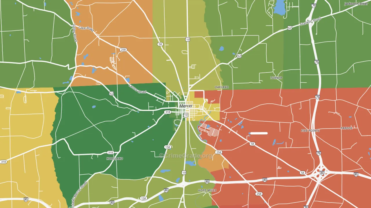 Mercer, PA Map of Burglary Rates