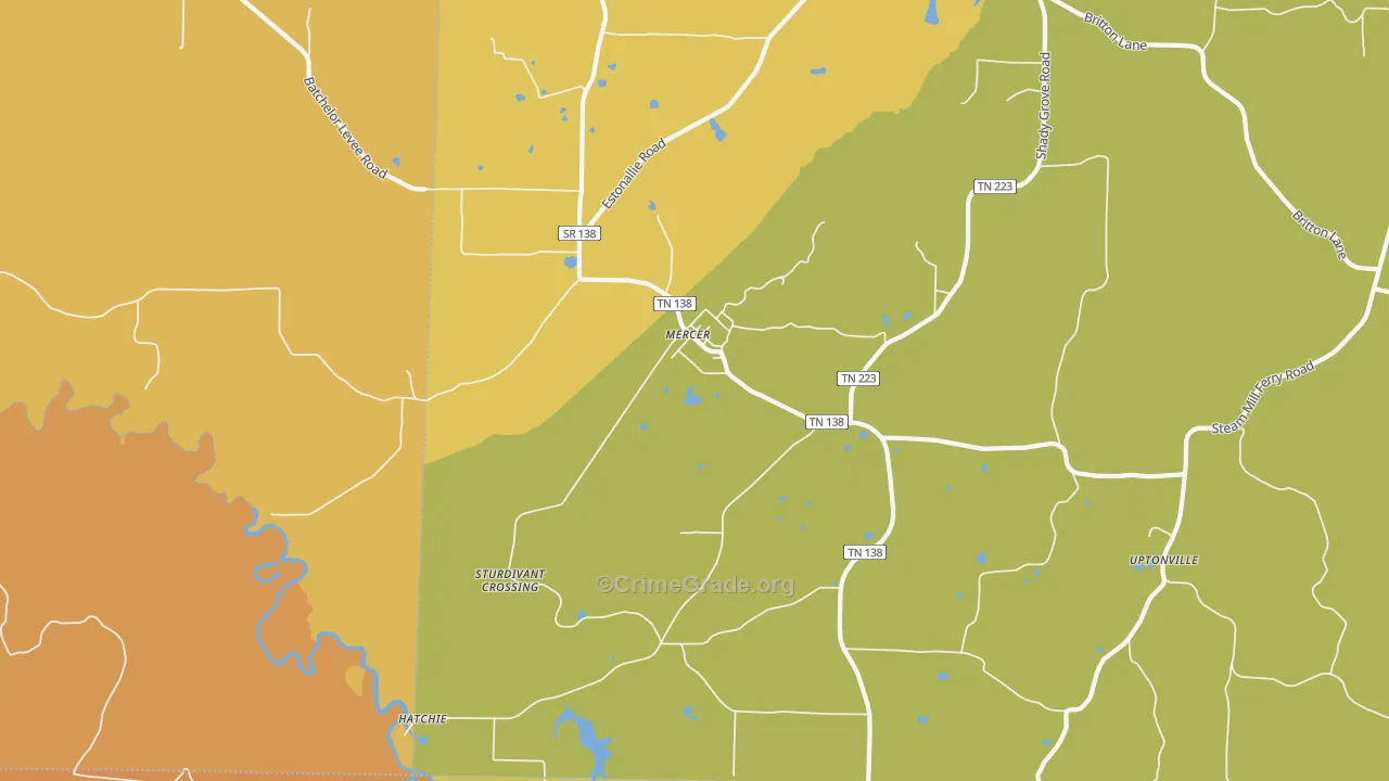 Mercer, TN Map of Burglary Rates