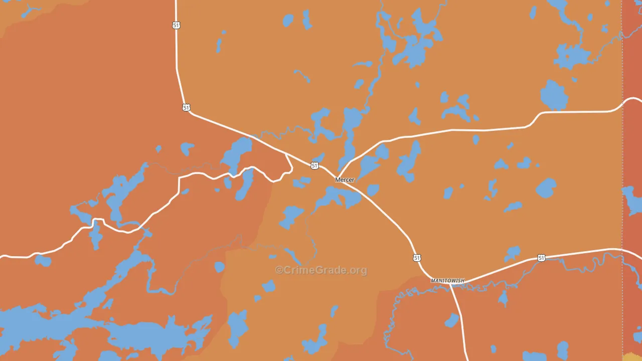 Mercer, WI Map of Burglary Rates