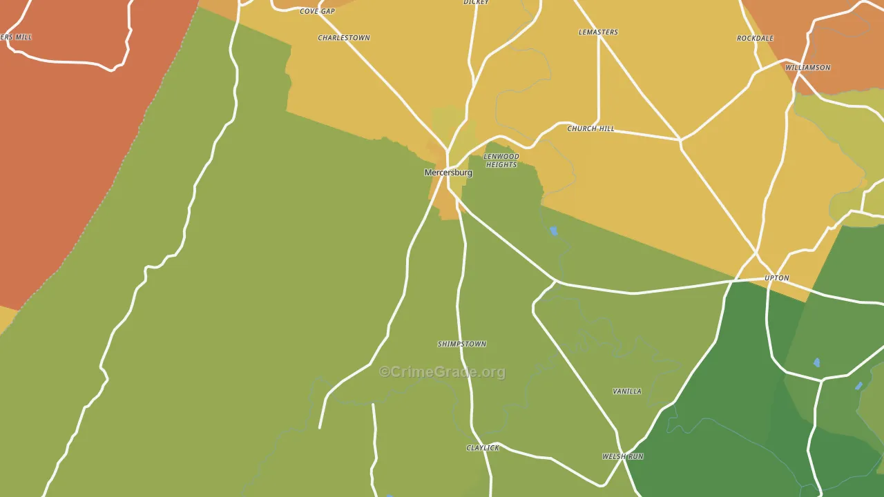 Mercersburg, PA Map of Burglary Rates