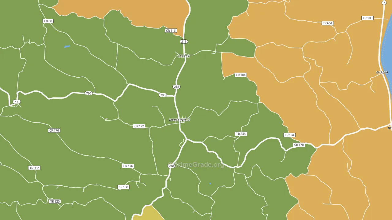 Mercerville, OH Map of Burglary Rates