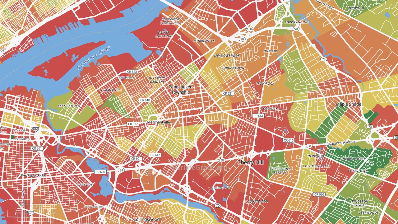 Merchantville, NJ Map of Burglary Rates