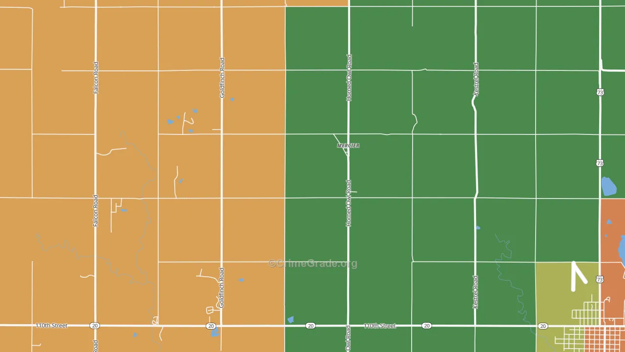 Mercier, KS Map of Burglary Rates