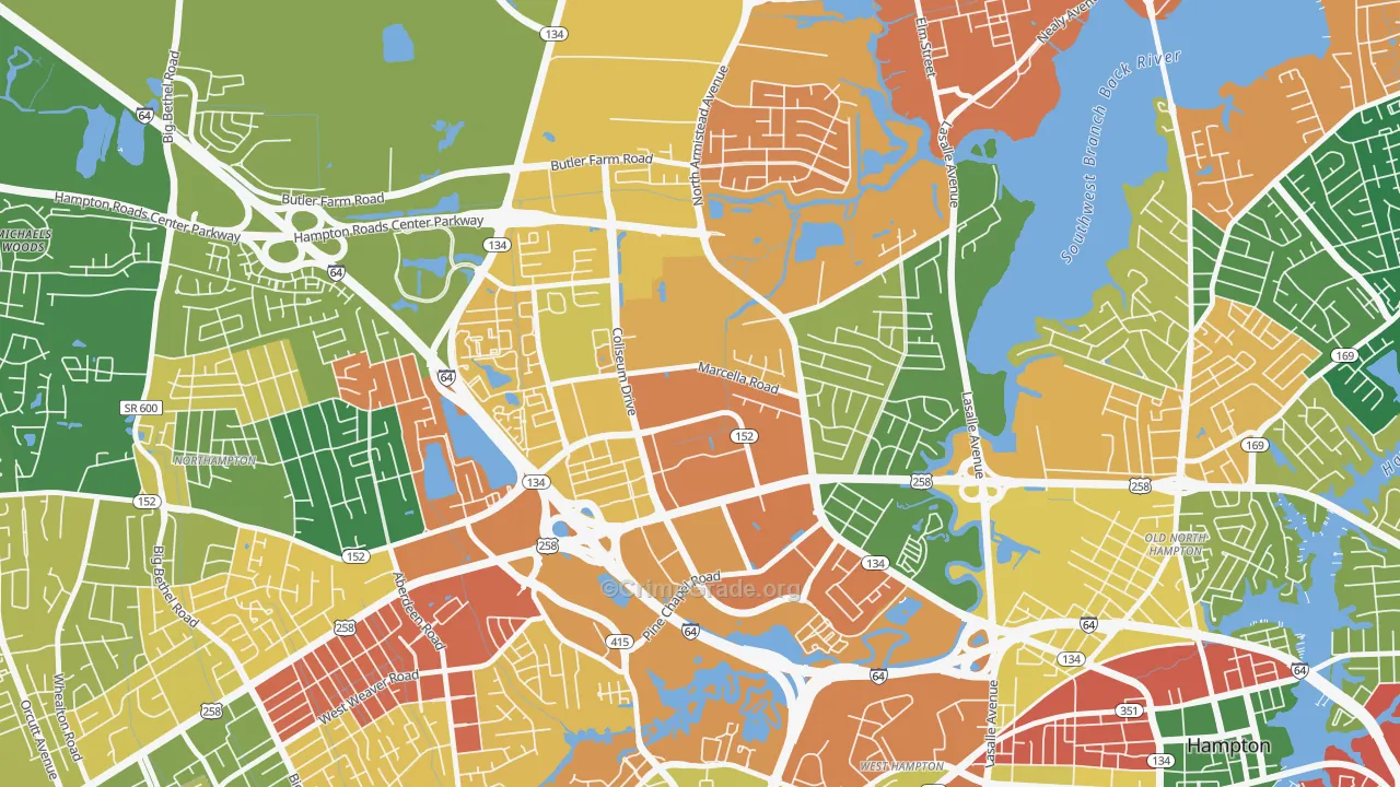 Mercury Central, Hampton, VA Map of Burglary Rates