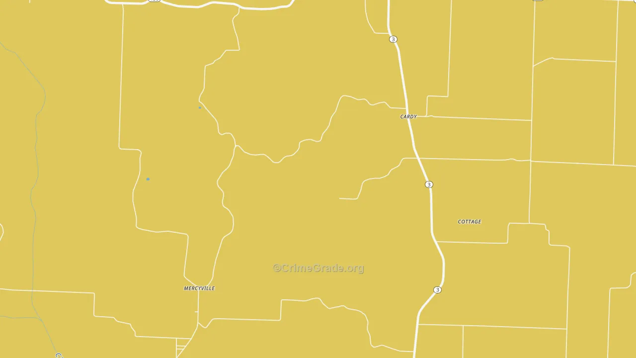 Mercyville, MO Map of Burglary Rates