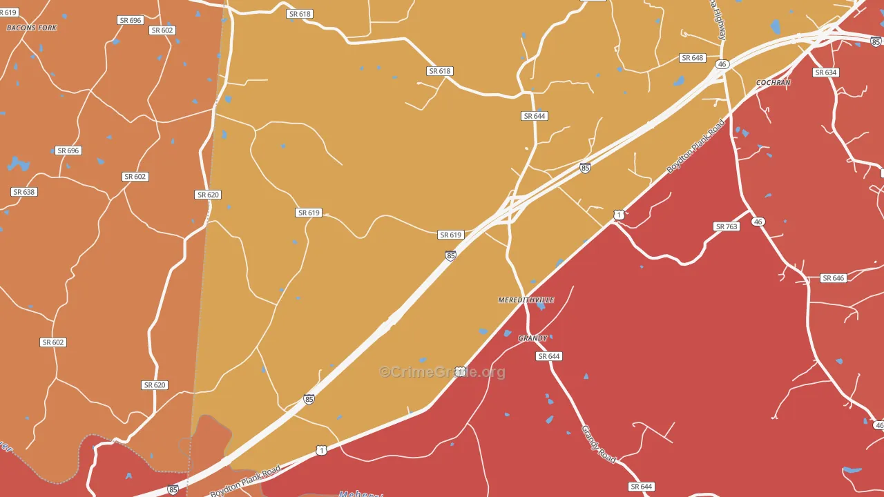 Meredithville, VA Map of Burglary Rates