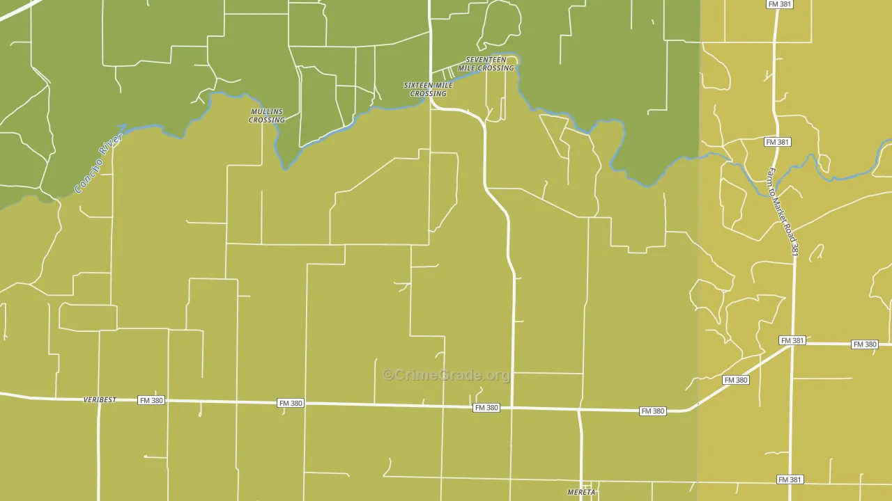 Mereta, TX Map of Burglary Rates