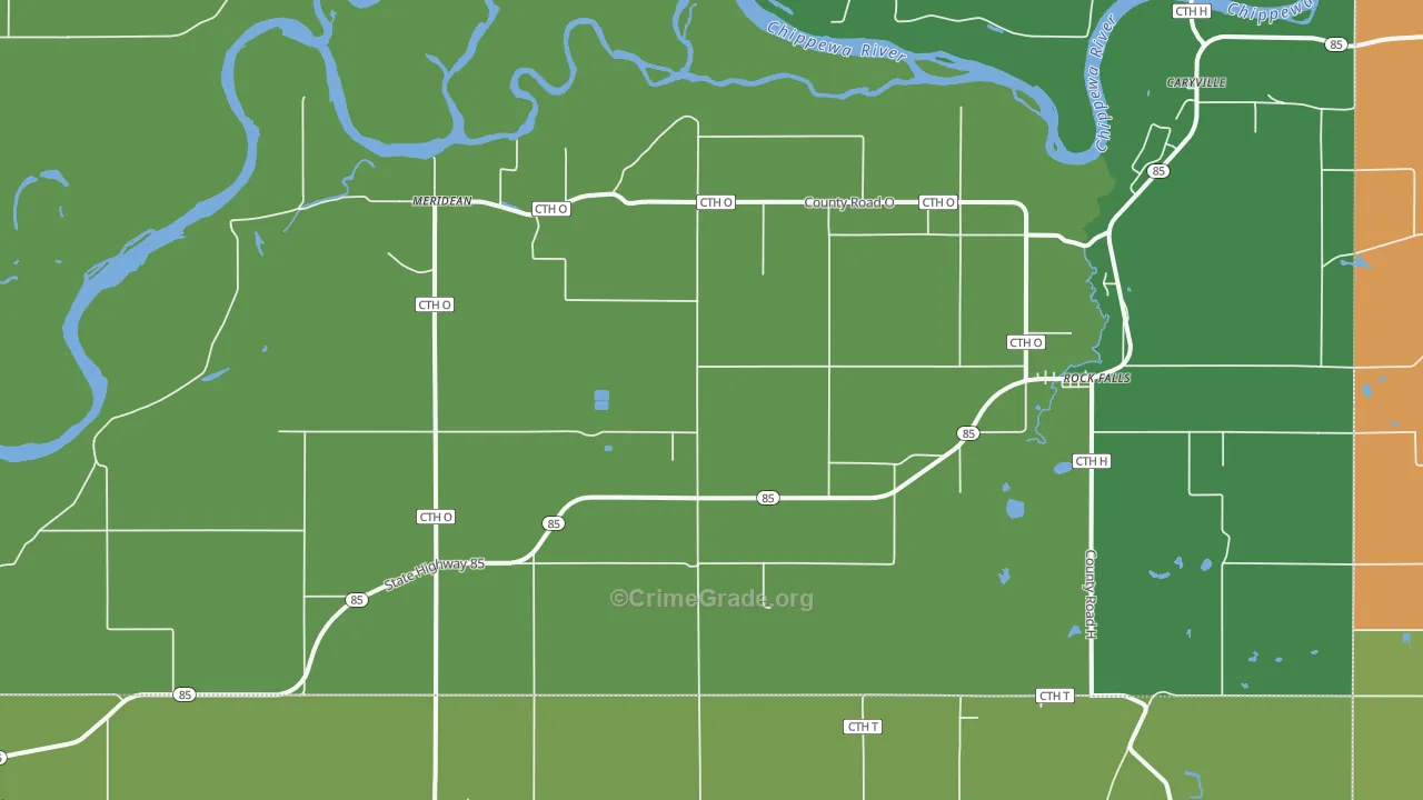 Meridean, WI Map of Burglary Rates