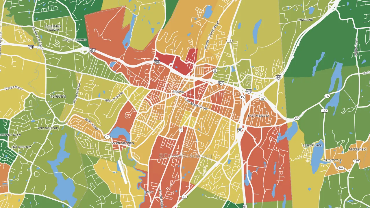 Meriden, CT Map of Burglary Rates