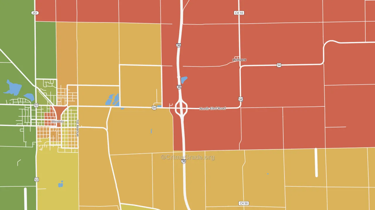 Meriden, IL Map of Burglary Rates