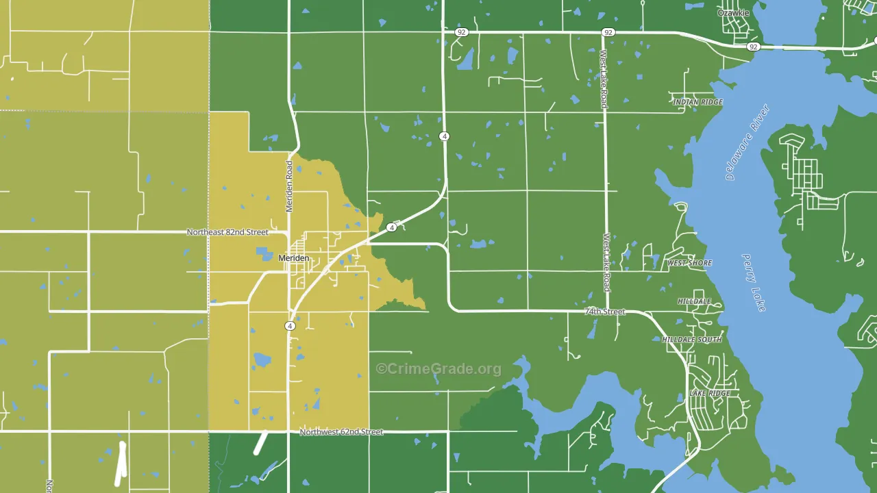 Meriden, KS Map of Burglary Rates