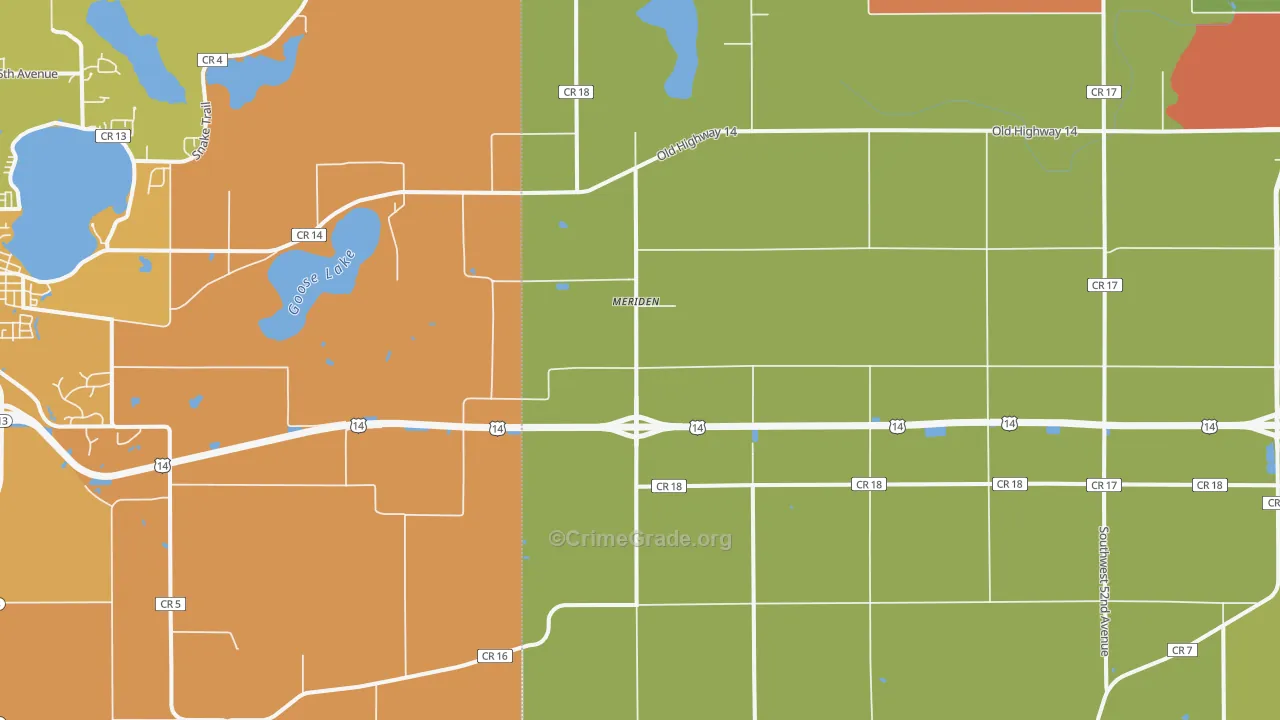 Meriden, MN Map of Burglary Rates