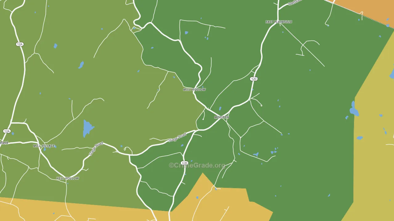 Meriden, NH Map of Burglary Rates