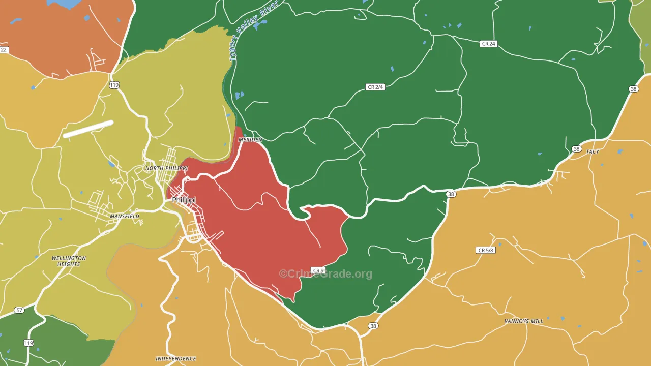 Meriden, WV Map of Burglary Rates