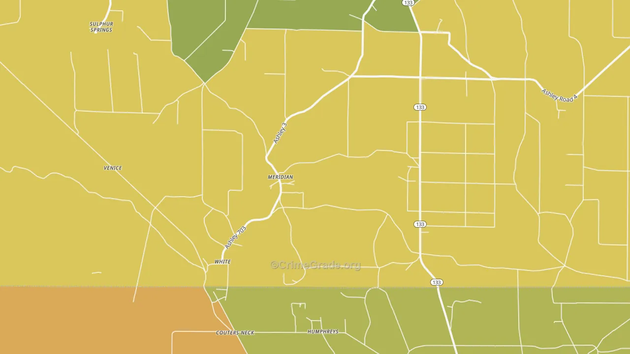Meridian, AR Map of Burglary Rates