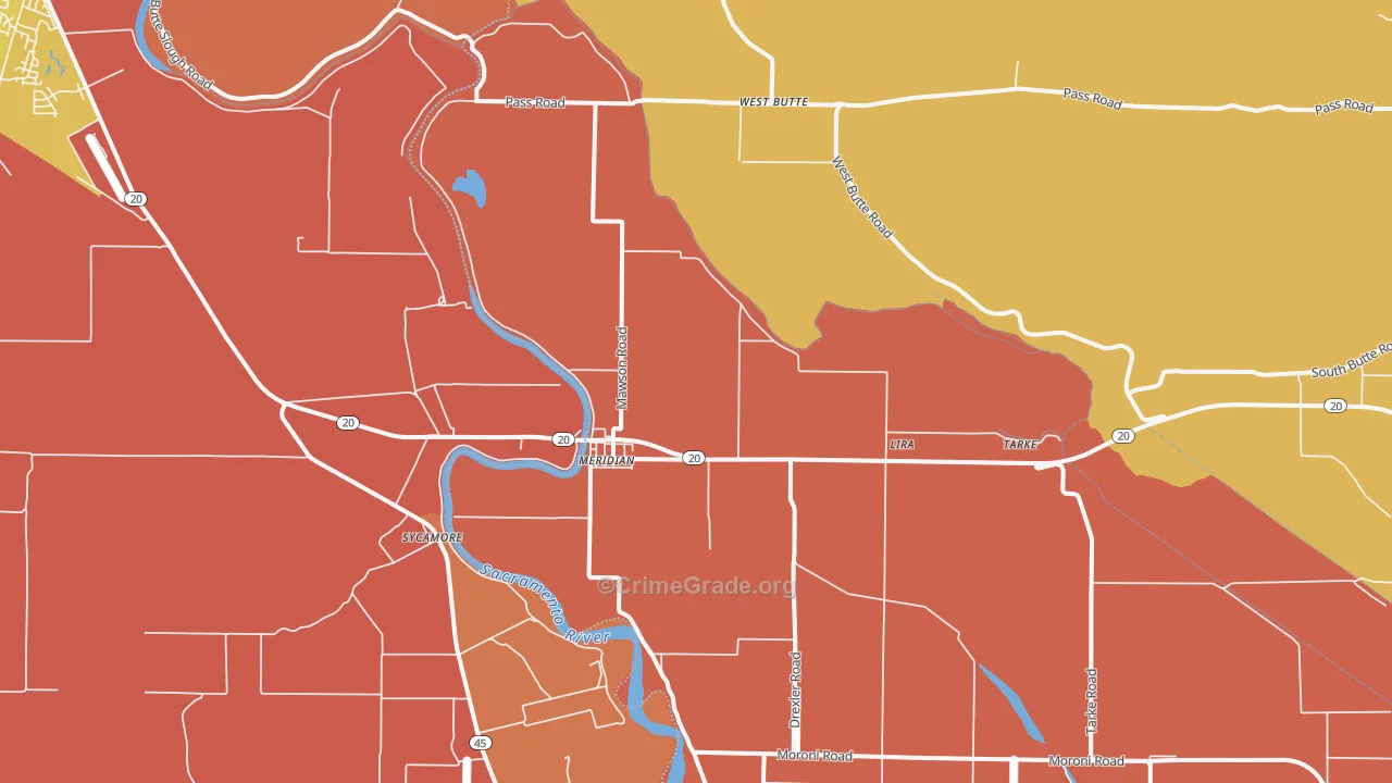 Meridian, CA Map of Burglary Rates