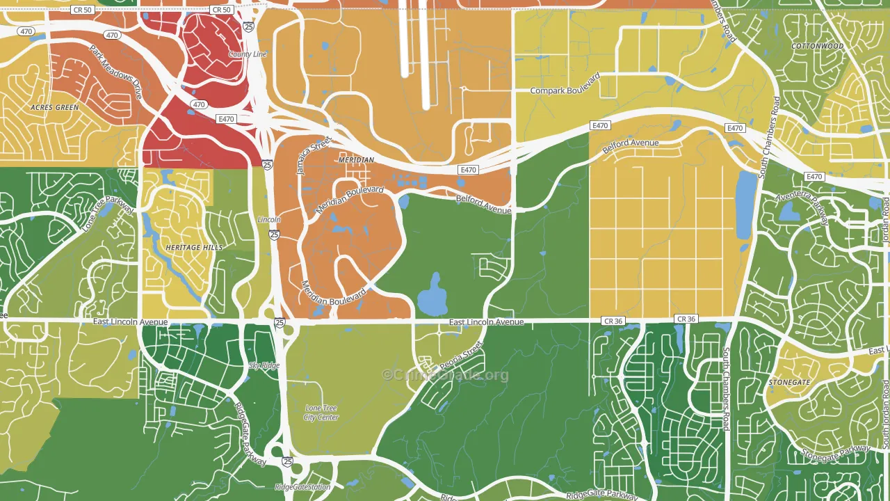 Meridian, CO Map of Burglary Rates