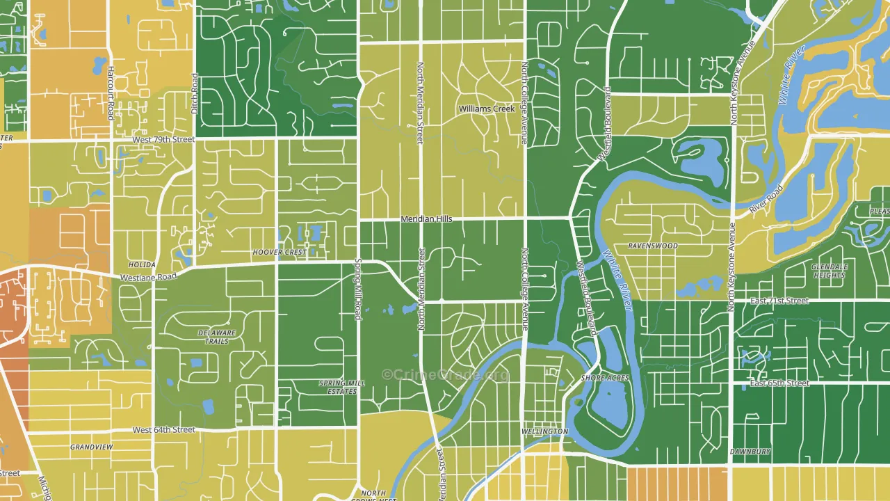 Meridian Hills, IN Map of Burglary Rates