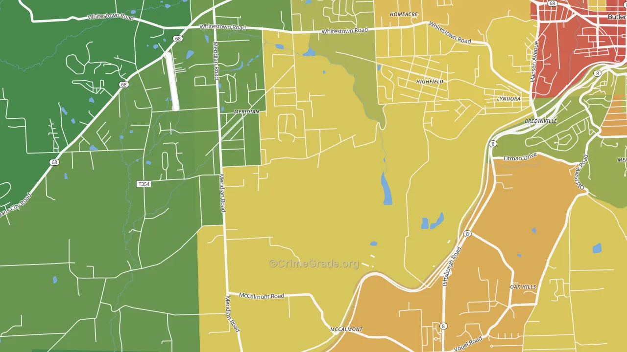 Meridian, PA Map of Burglary Rates