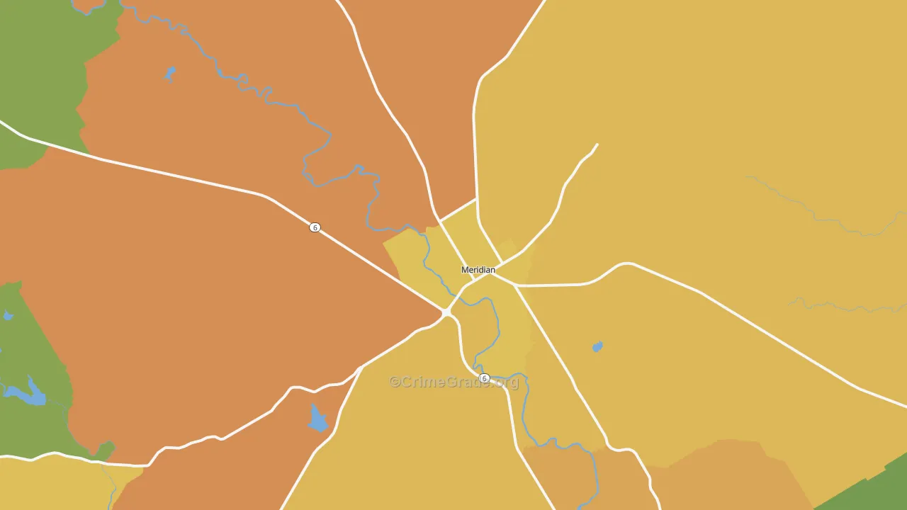 Meridian, TX Map of Burglary Rates