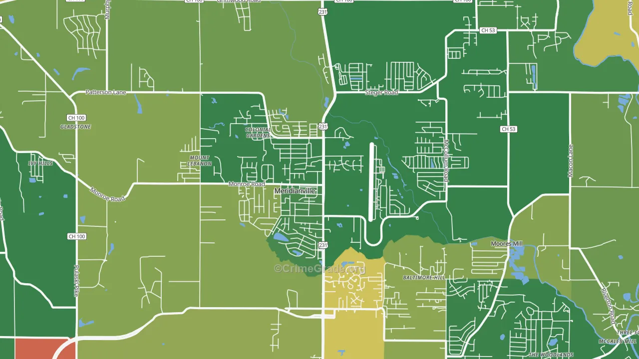 Meridianville, AL Map of Burglary Rates