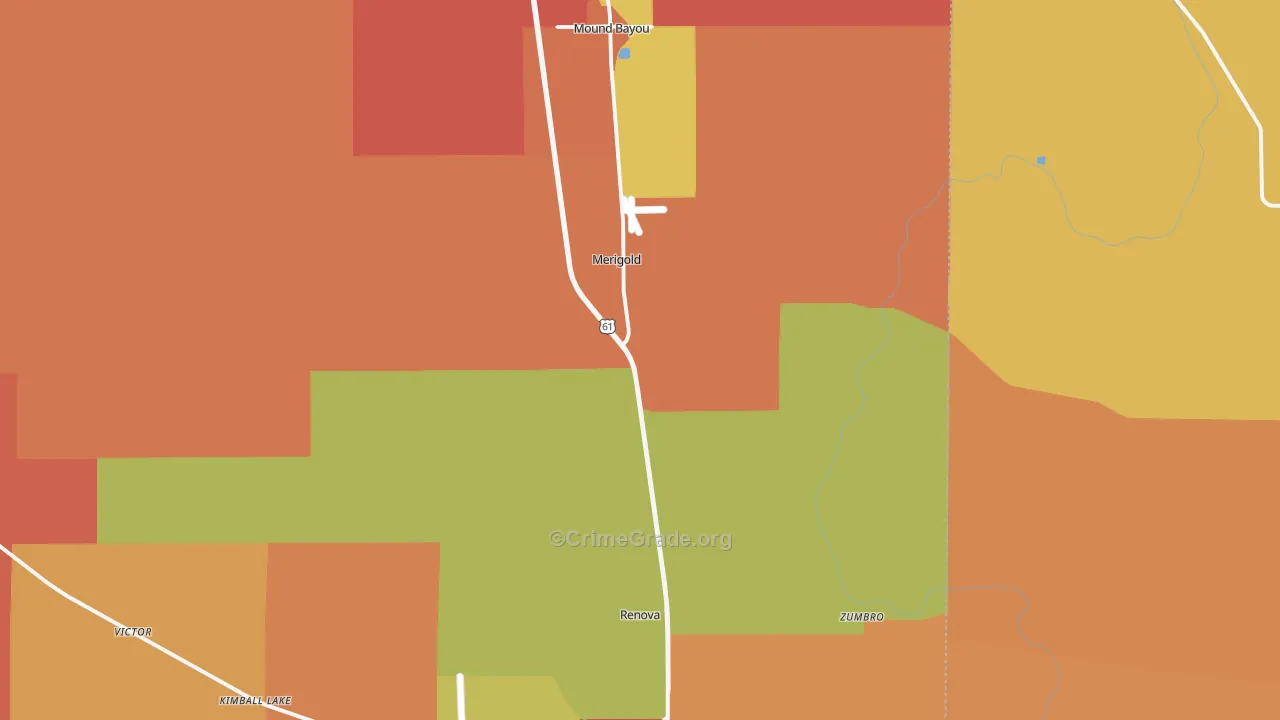 Merigold, MS Map of Burglary Rates