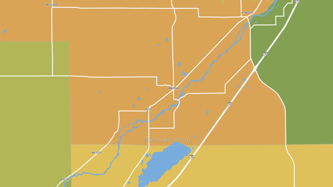 Merino, CO Map of Burglary Rates