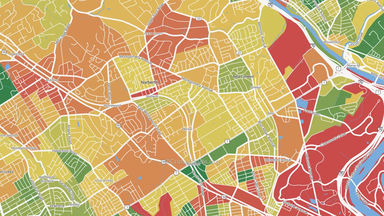 Merion Station, PA Map of Burglary Rates