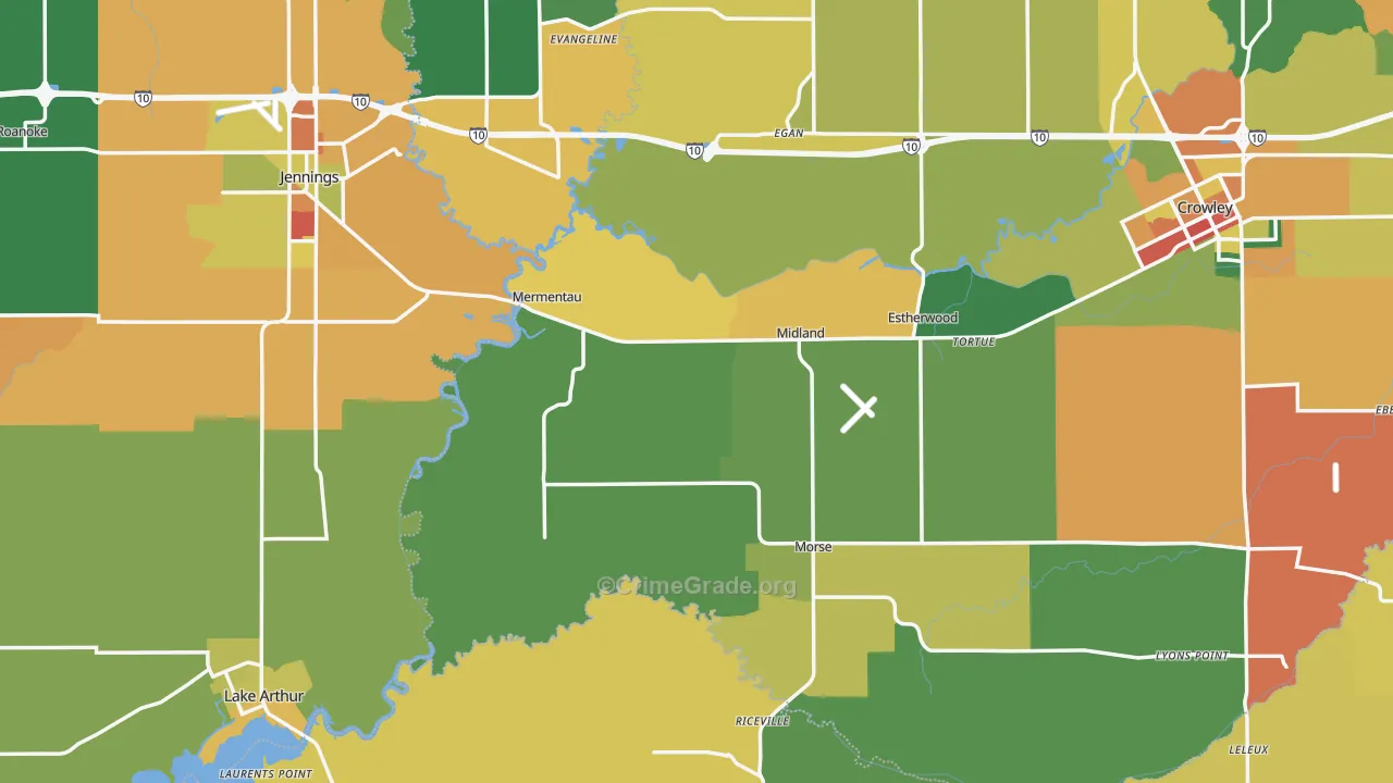 Mermentau, LA Map of Burglary Rates