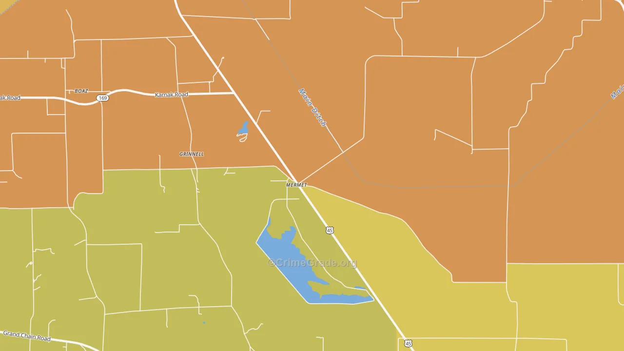 Mermet, IL Map of Burglary Rates