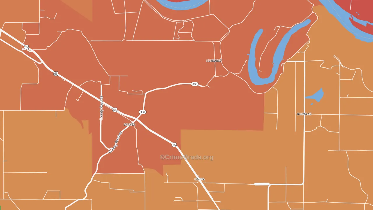Meroney, AR Map of Burglary Rates
