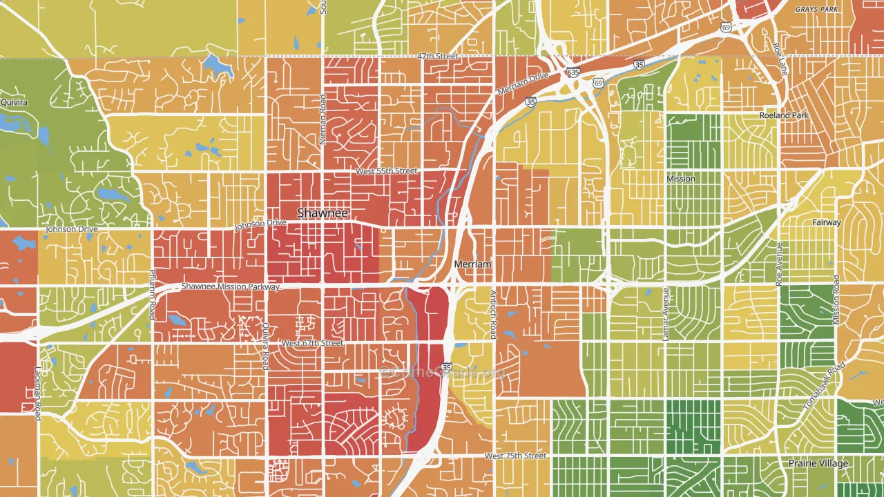 Merriam, KS Map of Burglary Rates