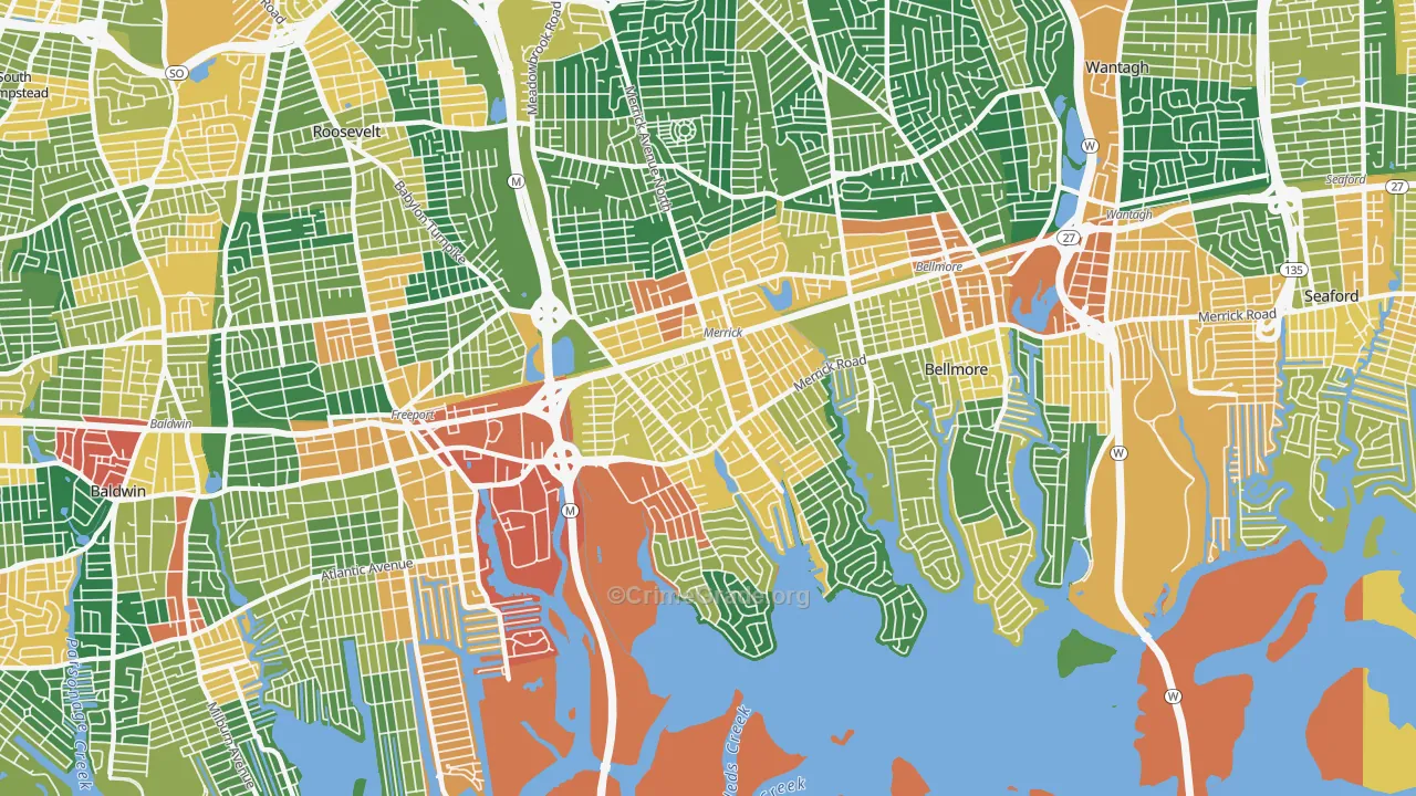 Merrick, NY Map of Burglary Rates