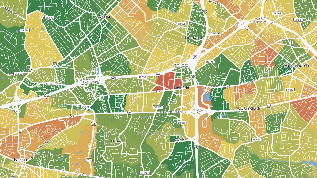 Merrifield, Fairfax, VA Map of Burglary Rates
