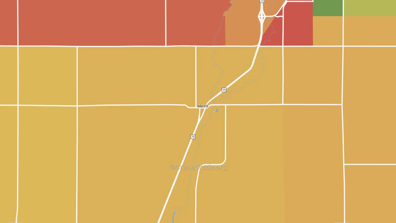 Merrill, IA Map of Burglary Rates